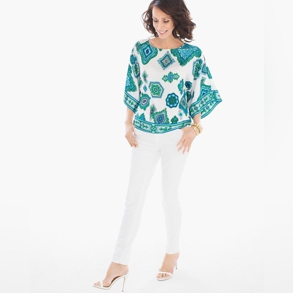 CHICOS Scarf-Print Top - Picture 3 of 13